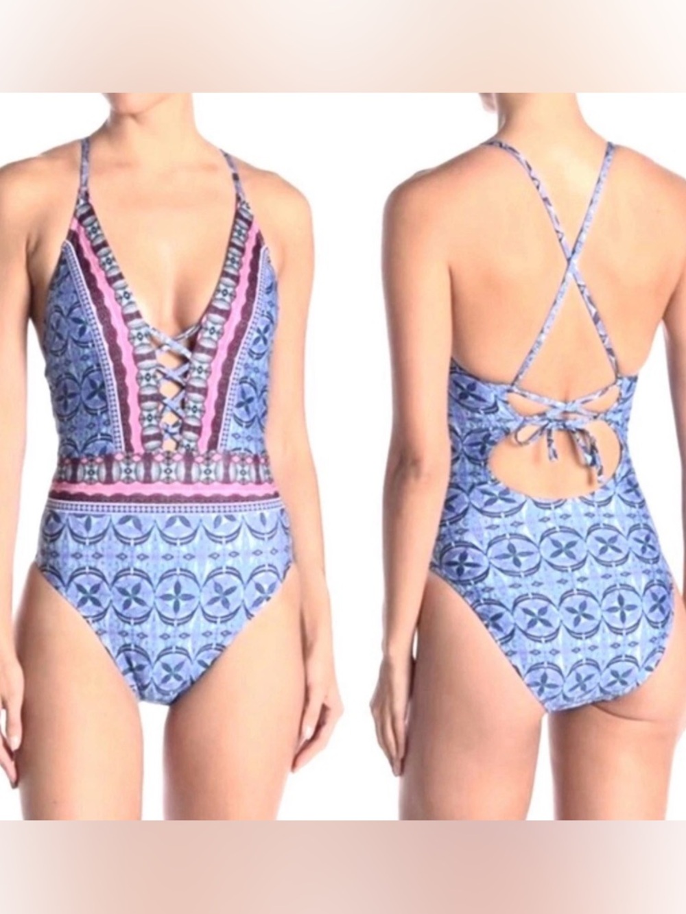 La Blanca The Realist Lace-Up Plunge Swimsuit One Piece